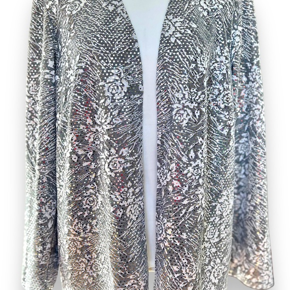 DRESSBARN | New Year’s Eve Plus Size Silver Sparkling Dress Jacket Sz 16 W - Picture 10 of 10